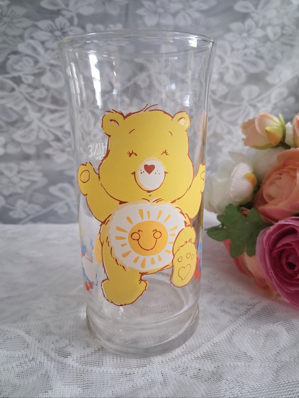 Vintage 1983 Care Bears Funshine Glass Pizza Hut Collectible